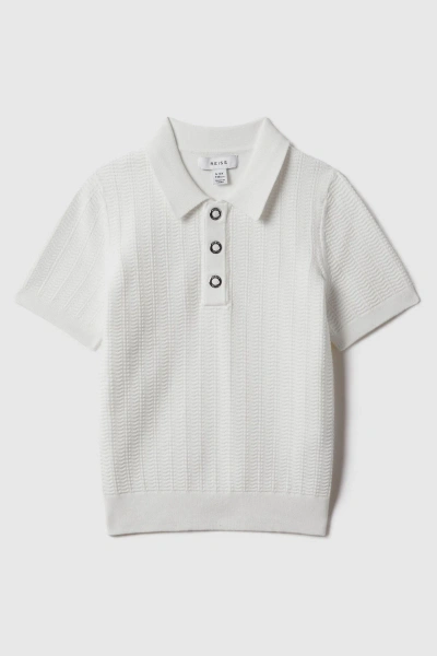 Reiss Kids' Pascoe - White Senior Textured Modal Blend Polo Shirt, Uk 10-11 Yrs