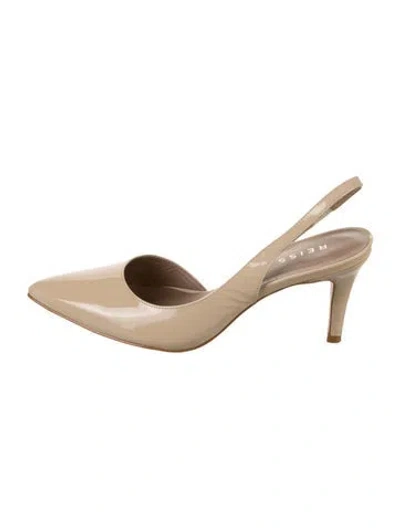 Pre-owned Reiss Patent Leather Slingback Pumps In Neutral