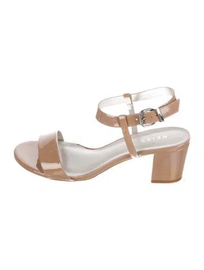 Pre-owned Reiss Patent Leather Slingback Sandals In Neutral