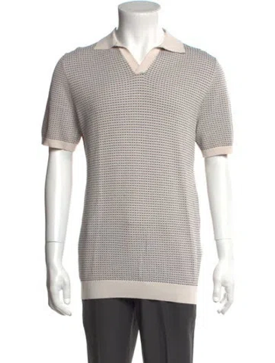 Pre-owned Reiss Patterned Collar Polo Sweater In White