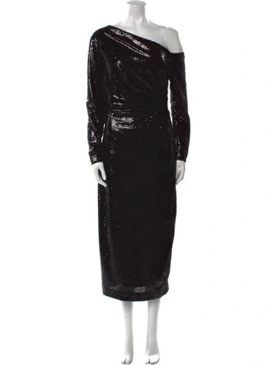 Pre-owned Reiss Patterned Long Dress In Black