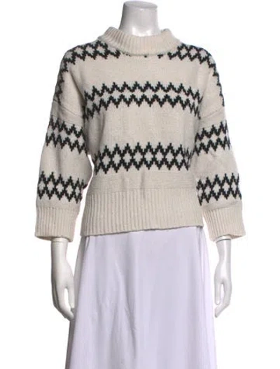 Pre-owned Reiss Patterned Mock Neck Sweater In White