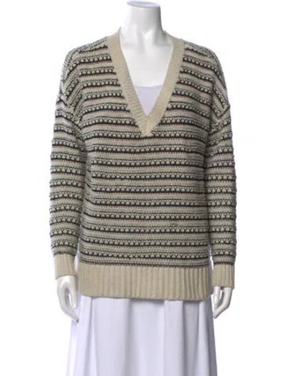 Pre-owned Reiss Patterned V-neck Sweater In Neutral