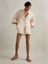 Reiss Peach 100% Linen Garment Dyed Drawstring Shorts In Orange