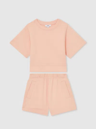 Reiss Kids' Peach Cotton-blend Sweatshirt And Shorts Set