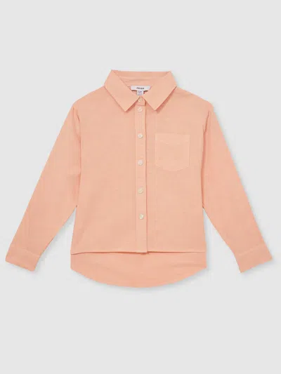 Reiss Peach Linen Roll-cuff Shirt