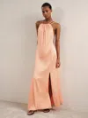 Reiss Peach Petite Satin Halterneck Maxi Dress In Orange
