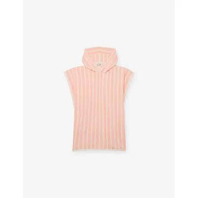 Reiss Kids' Peach Striped Towelling Cotton-blend Poncho 9-13 Years In Pink