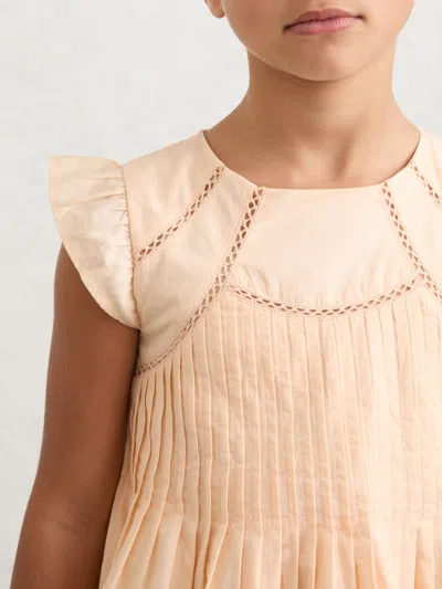 Reiss Kids'  Peach Susie 3-9 Yrs Cotton Embroidered Pintuck Dress