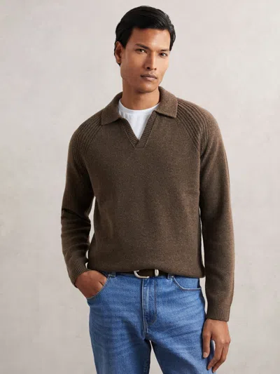 Reiss Pecan Brown Wool-cashmere Open-collar Jumper