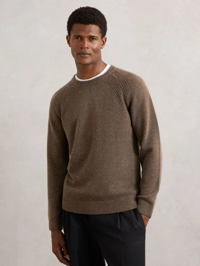 Reiss Pecan Brown Wool-cashmere Reverse-seam Jumper