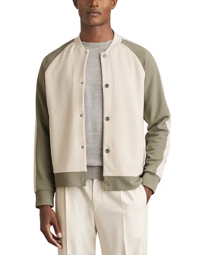 Reiss Pelham Regular Fit Color Block Bomber Jacket In Off White/sage