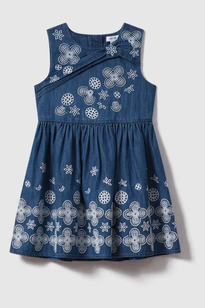 Reiss Penny - Denim Teen Denim Broderie Dress, In Blue