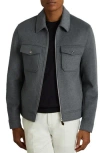 Reiss Sky Blue Melange Peridoe Zip-through Trucker Jacket With Wool