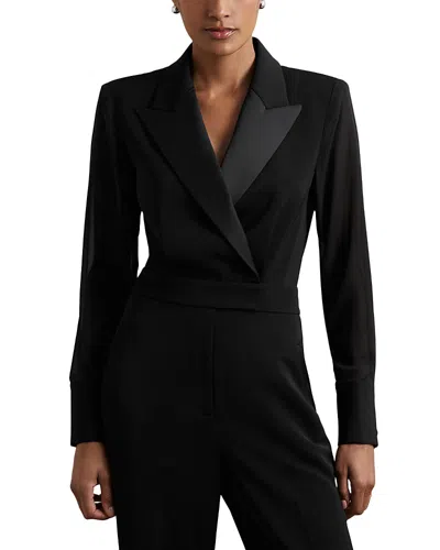 Reiss Perla Sheer Sleeve Jumpsuit In Black