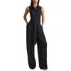 Reiss Womens Navy Perla Belted Wide-leg Woven Jumpsuit In Blue