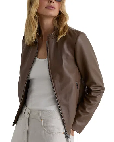 Reiss Petite Allie Leather Jacket In Brown