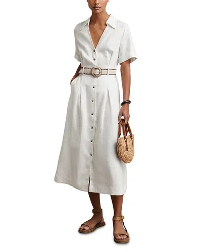 REISS PETITE ANITA BELTED LINEN DRESS