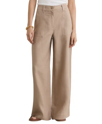 Reiss Petite Ashby High-waist Wide-leg Linen Pants In Neutral
