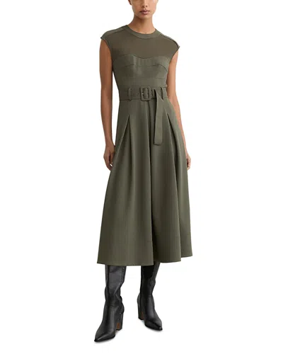 Reiss Petite Ava Belted Midi Dress In Green