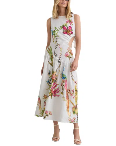 Reiss Petite Bianca Linen Floral Print Cut Out Midi Dress In White