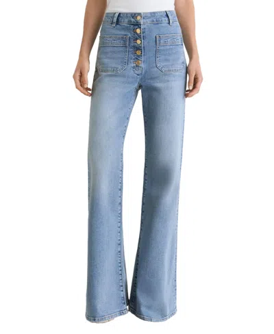 Reiss Petite Cali Twin-pocket Button Flared Jeans In Light Blue