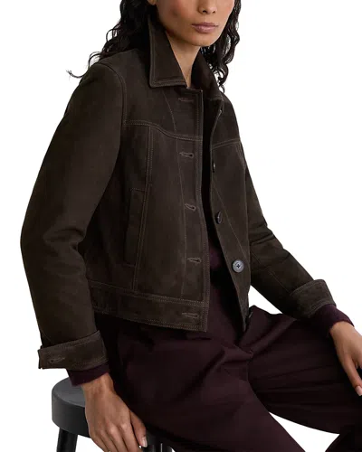 Reiss Petite Callie Suede Trucker Jacket In Ebony Brown