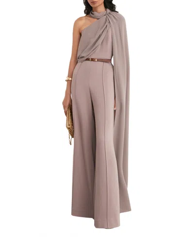 Reiss Petite Carrie One-shoulder Draped Wide-leg Jumpsuit In Neutral