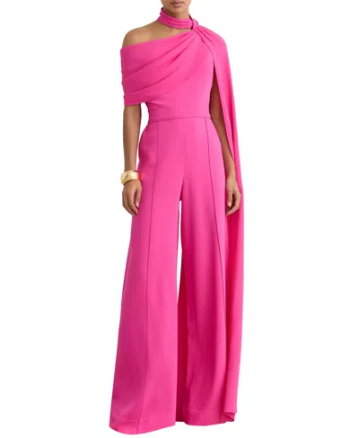 Reiss Petite Carrie One-shoulder Draped Wide-leg Jumpsuit In Raspberry