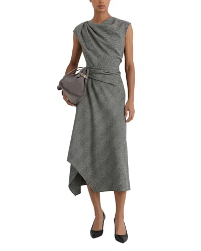 Reiss Grey Petite Wool-blend Check Tailored Midi Dress In Gray