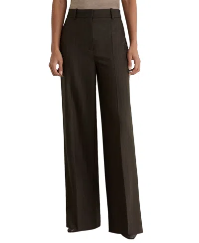 Reiss Petite Dawson Herringbone-weave Wide-leg Pants In Brown