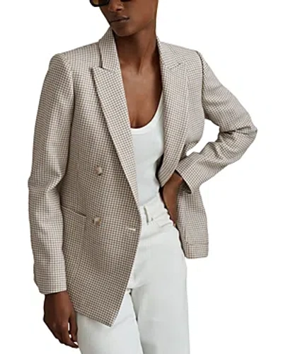 Reiss Ella - Beige Check Petite Wool Blend Double Breasted Dogtooth Blazer, Us 0
