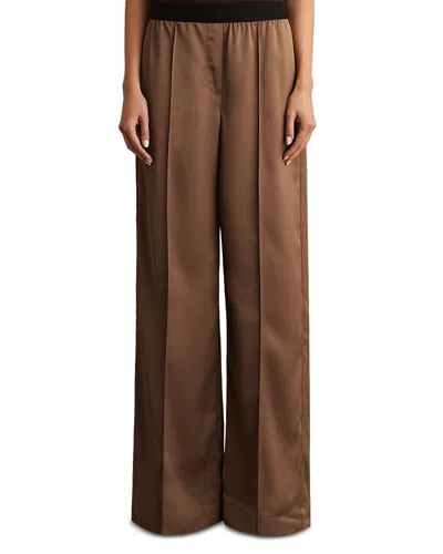 Reiss Petite Elsie Satin Wide Leg Trousers In Brown