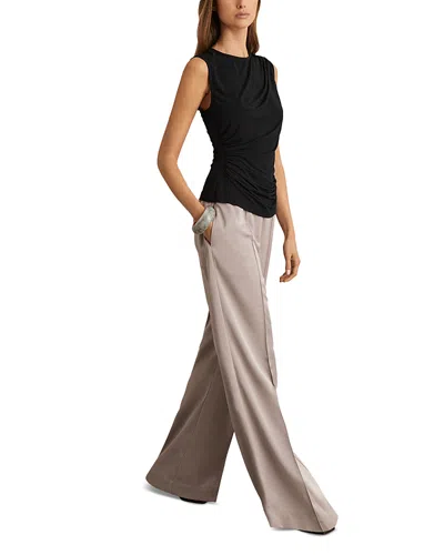 Reiss Petite Elsie Satin Wide Leg Trousers In Gray