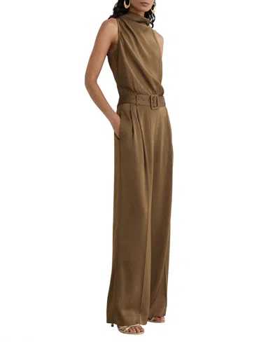Reiss Petite Erica Satin Cowl-neck Wide-leg Jumpsuit In Khaki Green