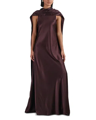 Reiss Burgundy Petite Satin Cape Maxi Dress In Purple