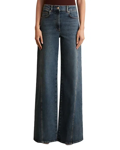Reiss Petite Fern Twist Seam High Rise Wide Leg Jeans In Mid Blue