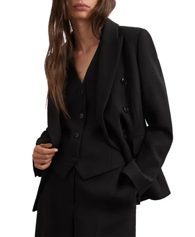 Reiss Petite Gabi Double-breasted Suit Blazer With Button Cuffs In Black