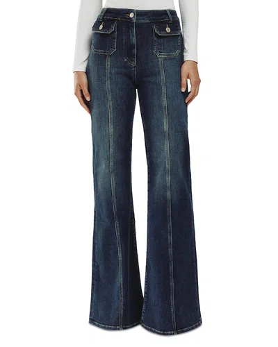 Reiss Petite Glora Mid Rise Button Detail Flare Jeans In Mid Blue