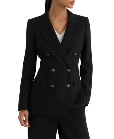 Reiss Petite Lauryn Herringbone Wool Double Breasted Blazer In Black