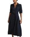 Reiss Petite Malika Cap Sleeve Button Front Dress In Navy