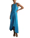 Reiss Womens Blue Micah Drape-tuck Satin Midi Dress In Blue