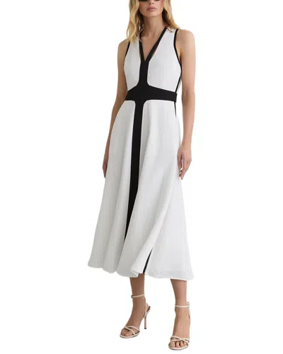 Reiss Petite Nova Contrast Trim Cross Back Linen-blend Midi Dress In White