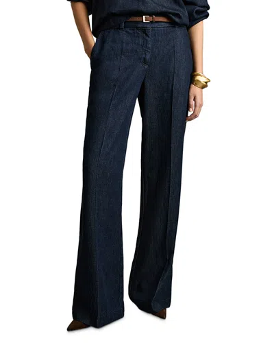 Reiss Petite Reed Denim Look Wide Leg Pants In Dark Blue
