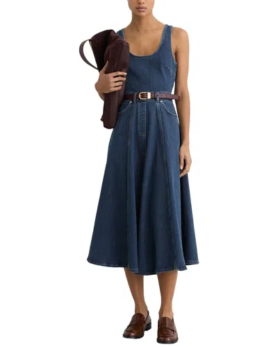 Reiss Petite Rosie Denim Sleeveless Waisted Midi Dress In Blue