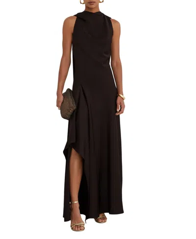 Reiss Petite Sabine Cape Detail Asymmetric Draping Maxi Dress In Black