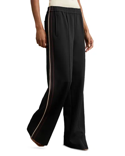 Reiss Petite Side Stripe Wide Leg Trousers In Black