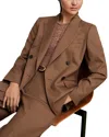 Reiss Tan Petite Wool-blend Double-breasted Suit Blazer In Brown