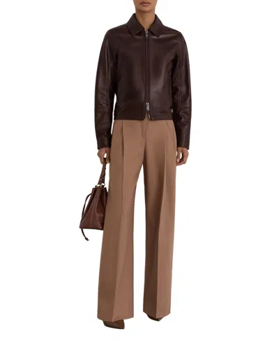 Reiss Petite Sorina Leather Moto Zip-through Jacket In Chocolate