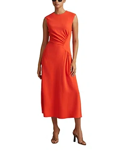 Reiss Petite Stacey Side Ruched Midi Dress In Orange